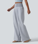 Pantalon large taille haute en tissu froissé froncé séchage rapide avec poches