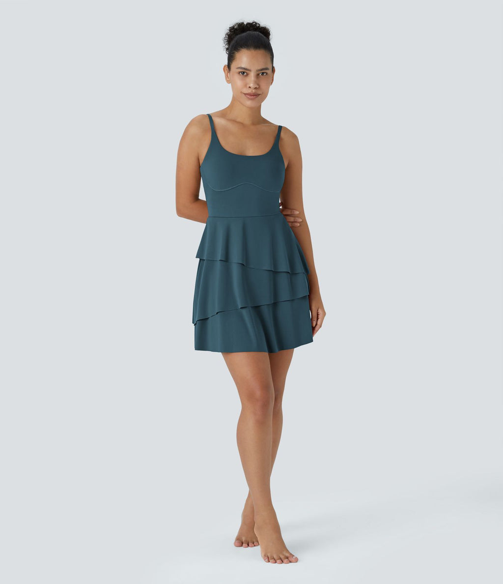 Robe de sport mini SoftlyZero™ Airy à effet frais InstantCool 2-en-1 avec volants superposés et dos nu avec poches