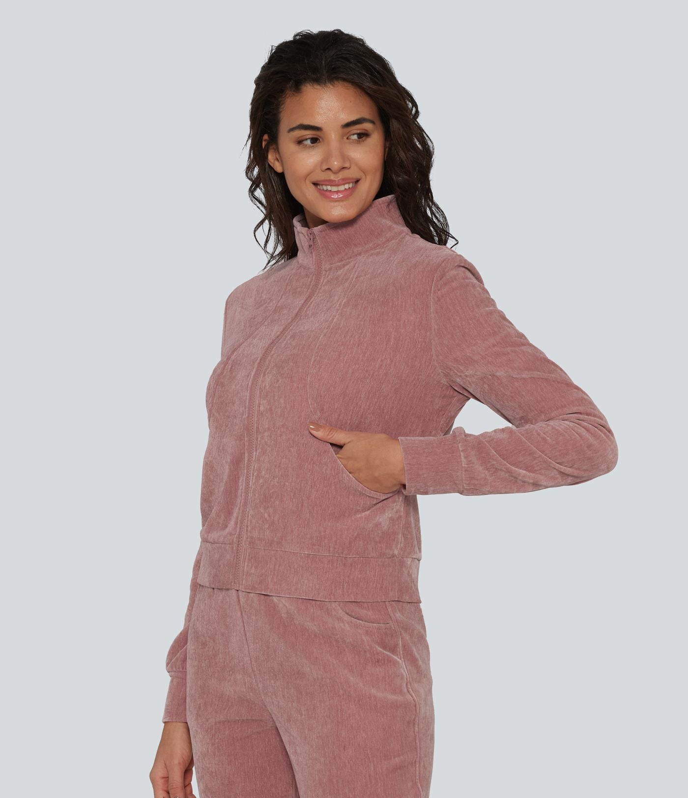 Veste d'intérieur en velours à manches longues avec poches