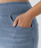 Halara Flex™ Jeans Larges Casual Taille Haute Multiples Poches Lavés Élastiques et Tricotés Grande Taille