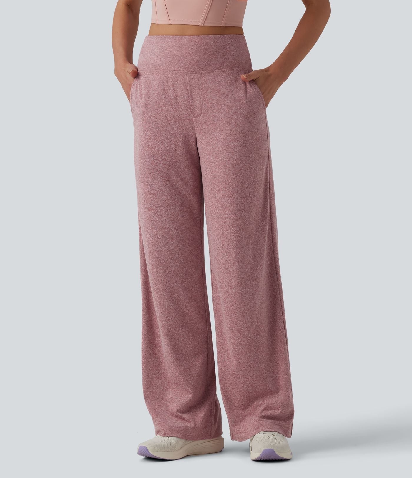 Pantalon de yoga chiné taille haute à jambes droites avec poches