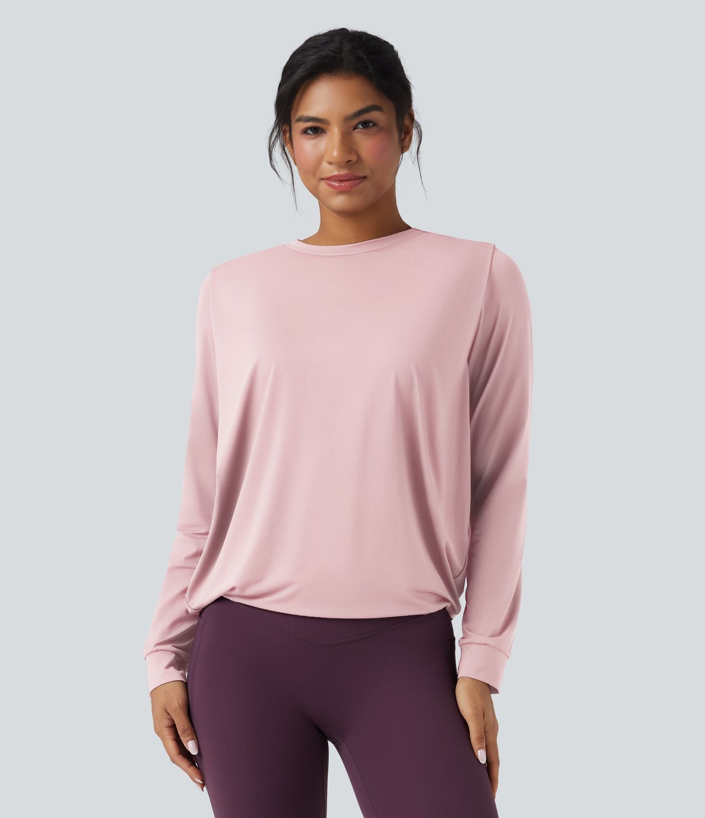 Haut de sport yoga col rond manches longues froncé - UPF50+