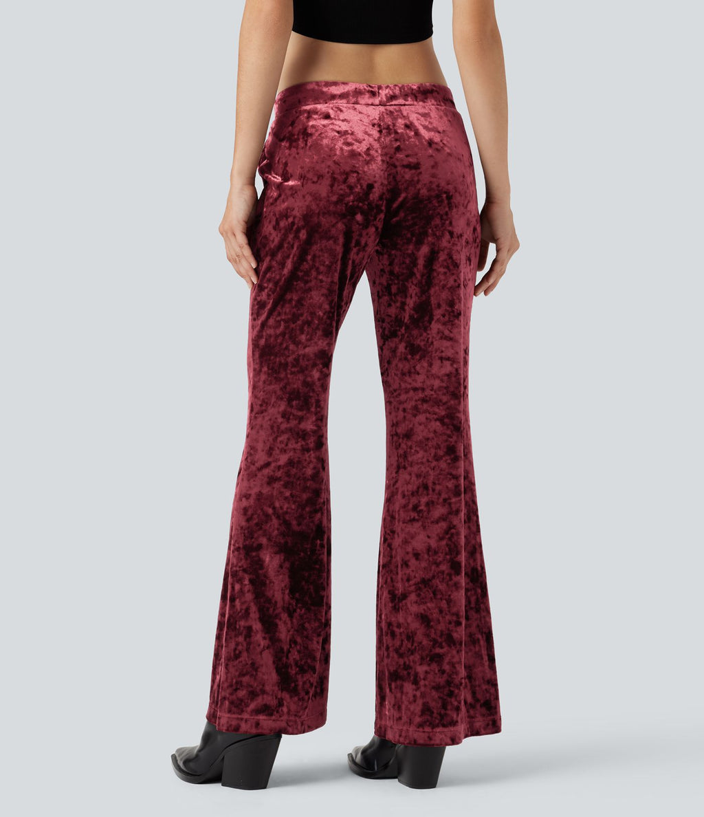 Pantalon évasé velours taille basse avec cordon de serrage et poches