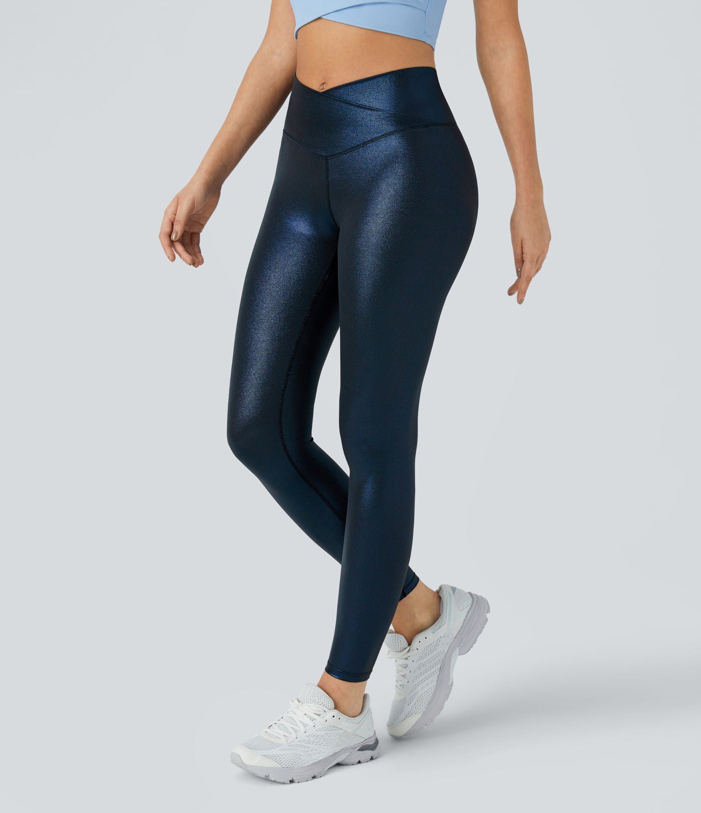 Legging de yoga SoftlyZero™ en simili stretch avec taille croisée, imprimé métallisé et poche arrière