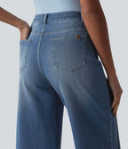Jean 7/8 baggy décontracté délavé taille haute avec poches Halara Flex™