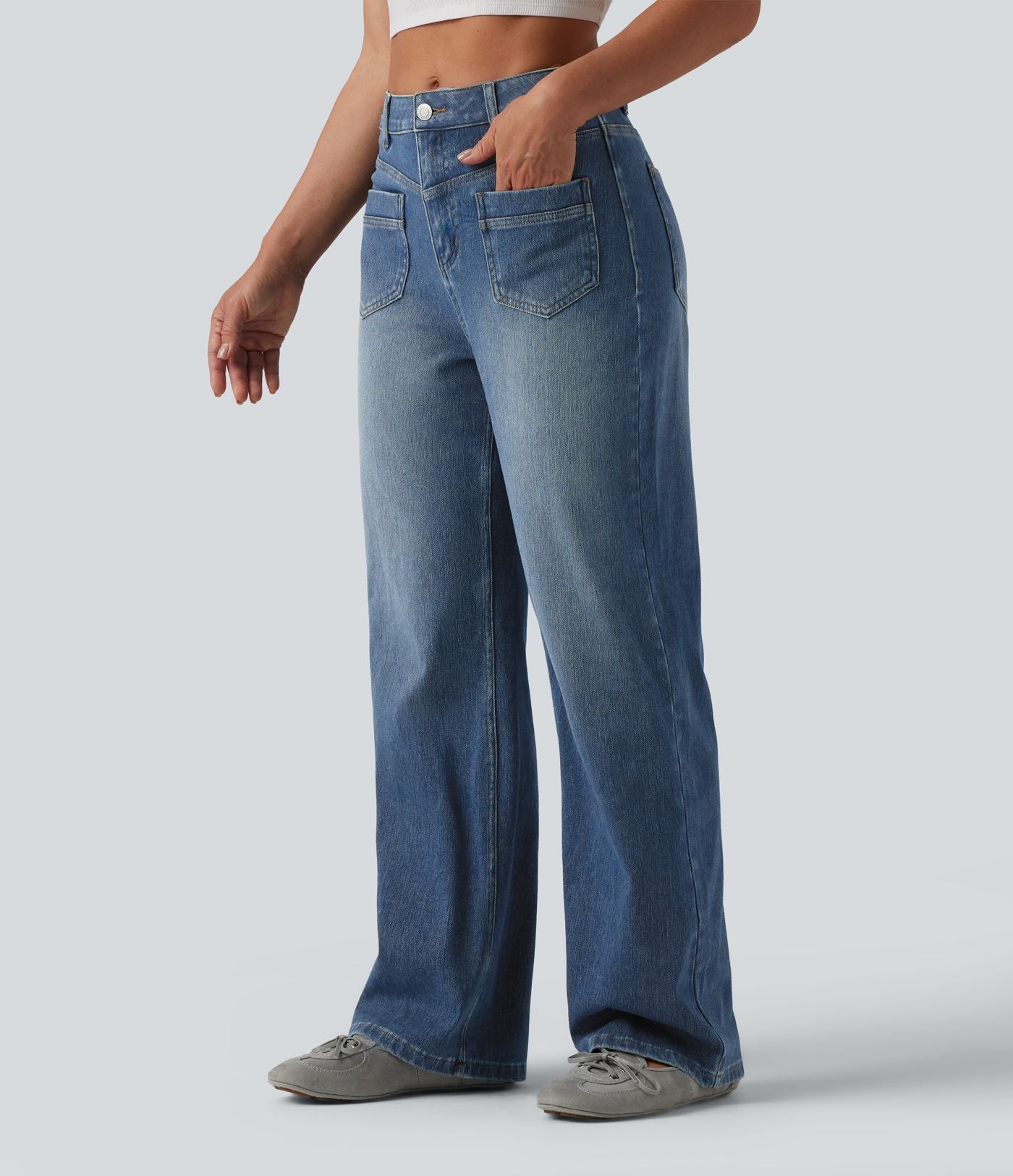Halara Flex™ Jean coupe droite décontracté taille mi-haute avec poches