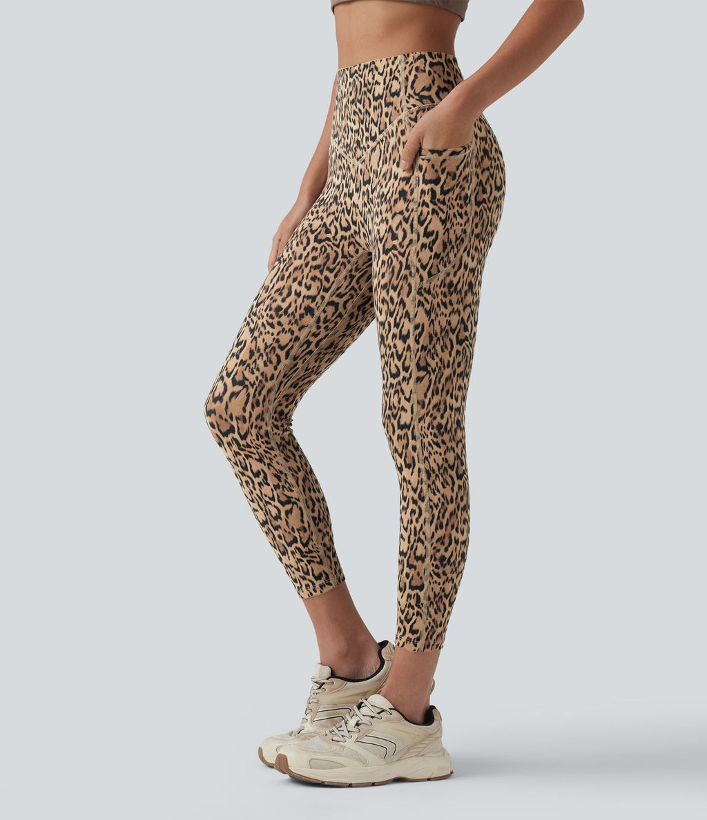 Legging corsaire d'entraînement taille haute gainant effet push-up imprimé léopard Halara UltraSculpt™ avec poches