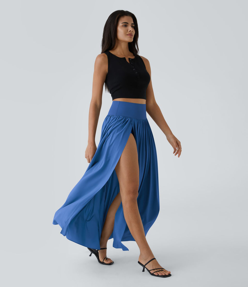 Breezeful™ Jupe Taille Haute Casual Maxi Séchage Rapide Fluide Fente Plissée 2 en 1