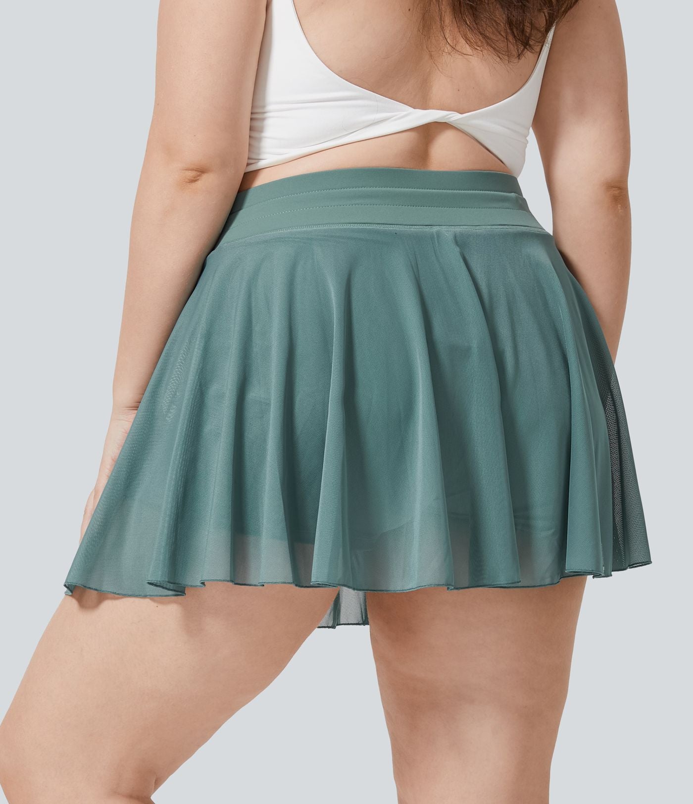 Taille haute Cordon Contraste Maille 2-en-1 Poche Latérale Fluide Mini Flare Décontracté Grande Taille Jupe