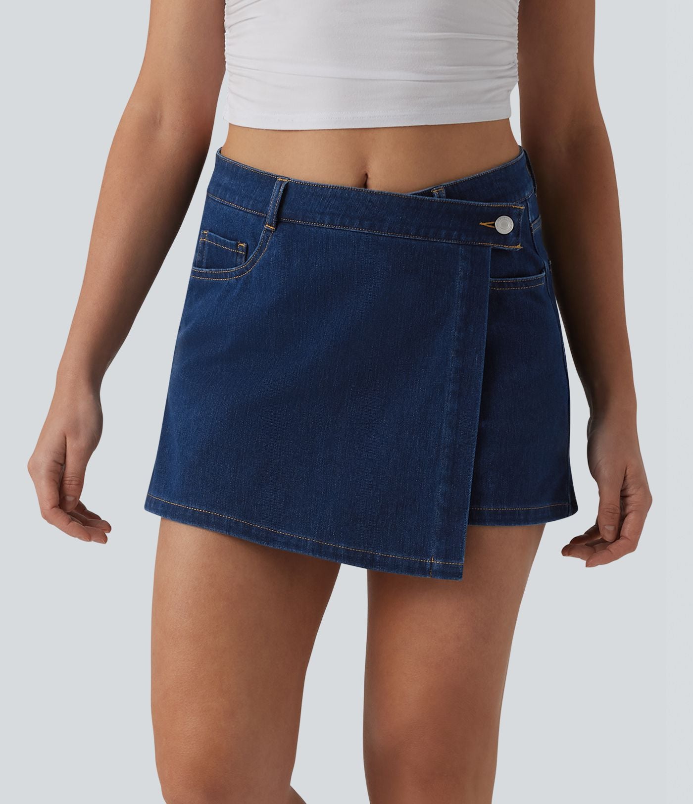 Micro skort jean Halara Flex™  taille mi-haute asymétrique avec poches