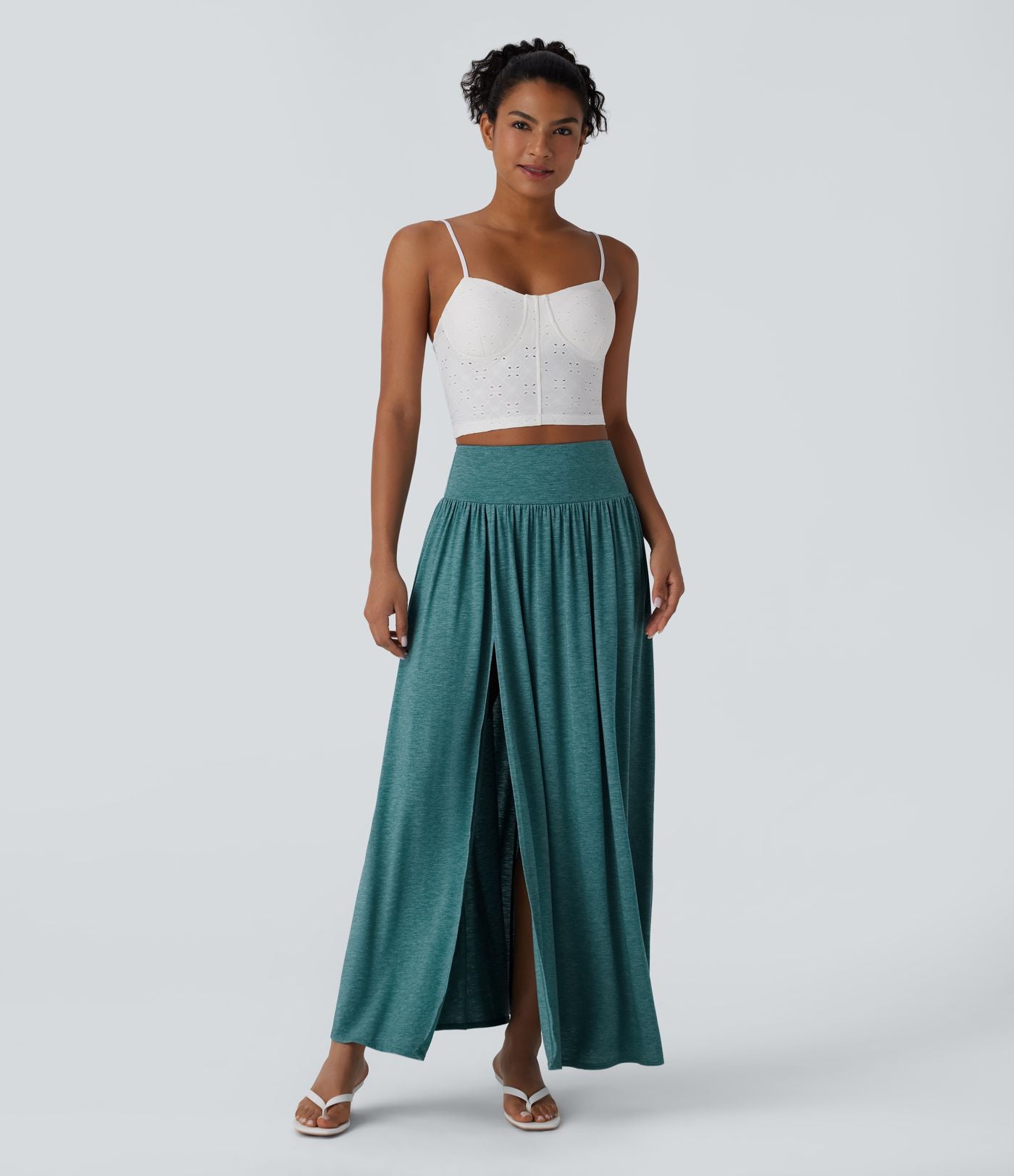 Jupe décontractée maxi fluide 2-en-1 taille haute avec fente