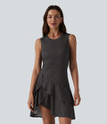 Robe mini casual à pois col rond sans manches ourlet à volants superposés