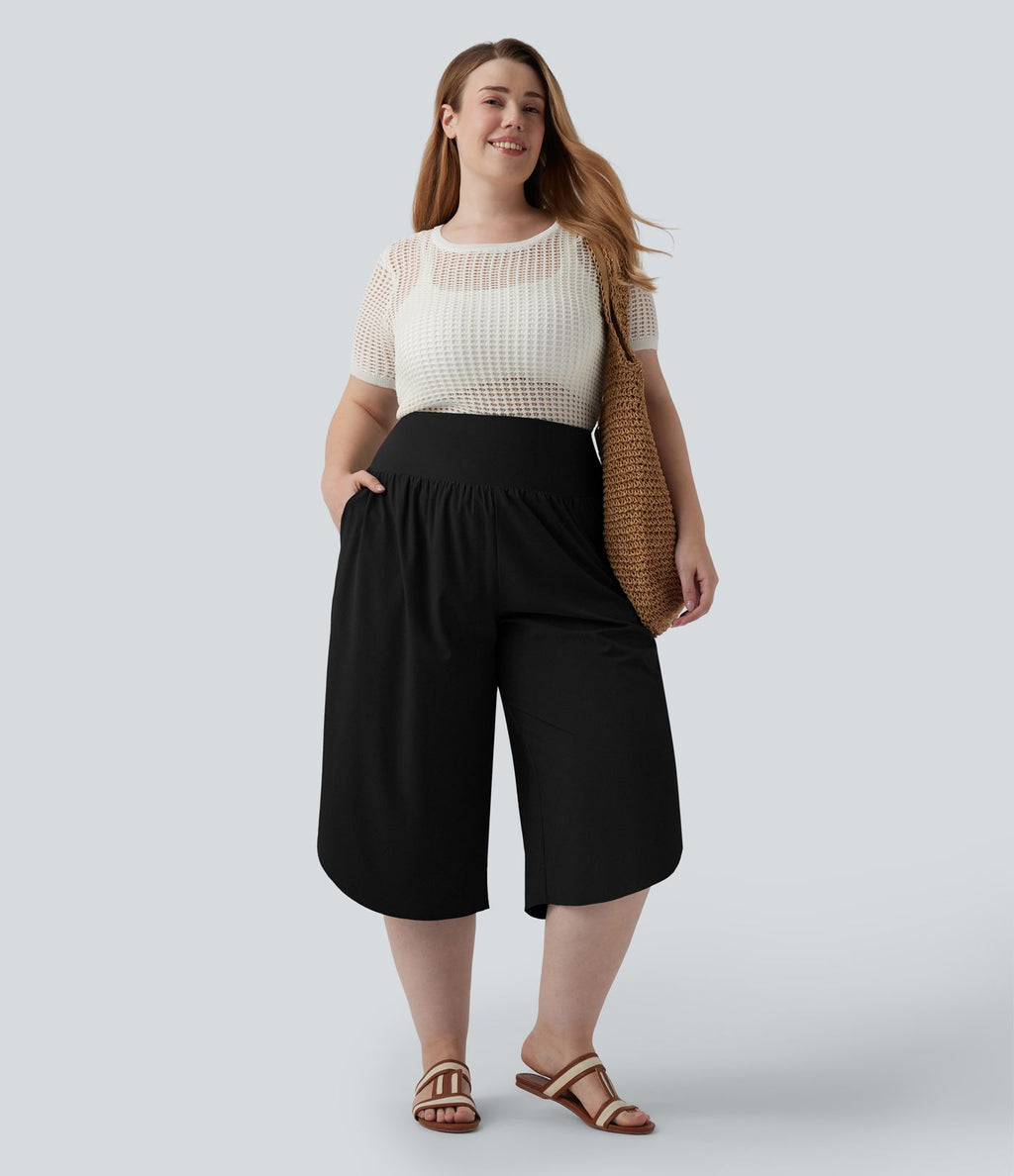 Pantalon capri grande taille Breezeful™ taille haute gainant à ourlet arrondi séchage rapide avec poches