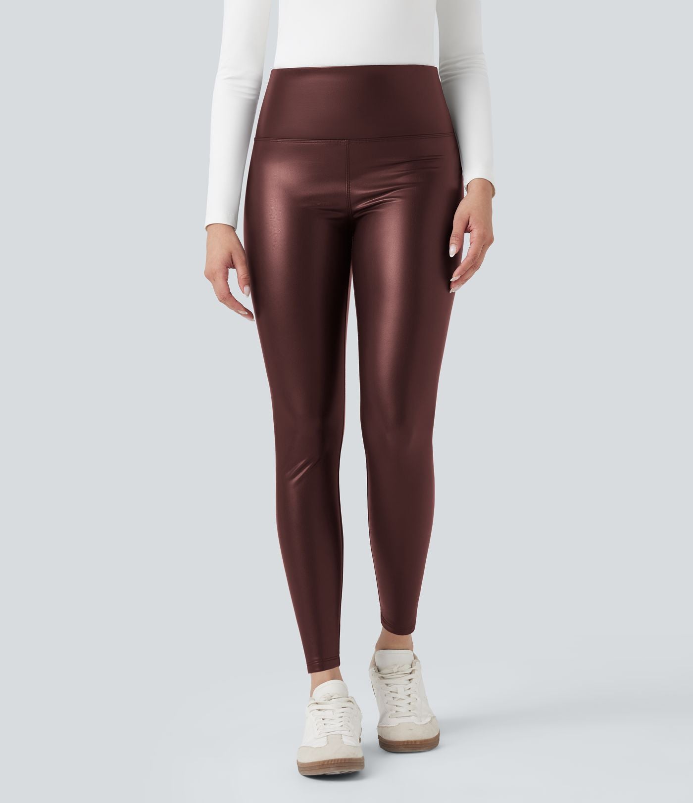 Pantalon 7/8 moulant décontracté polaire gainant taille haute extensible effet cuir avec poches