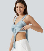 Débardeur décontracté froncé avec cordon de serrage, broderie anglaise et soutien-gorge intégré