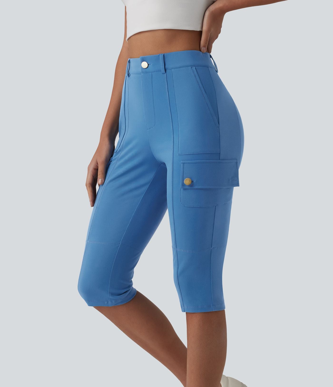 Pantalon cargo pedal pusher ajusté uni taille haute DayStretch avec poches zippées