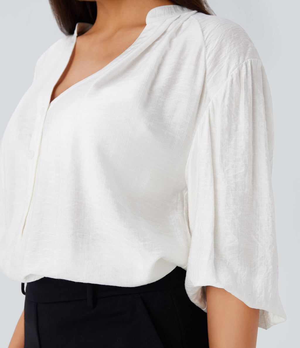 Haut décontracté oversize col V manches bouffantes 3/4