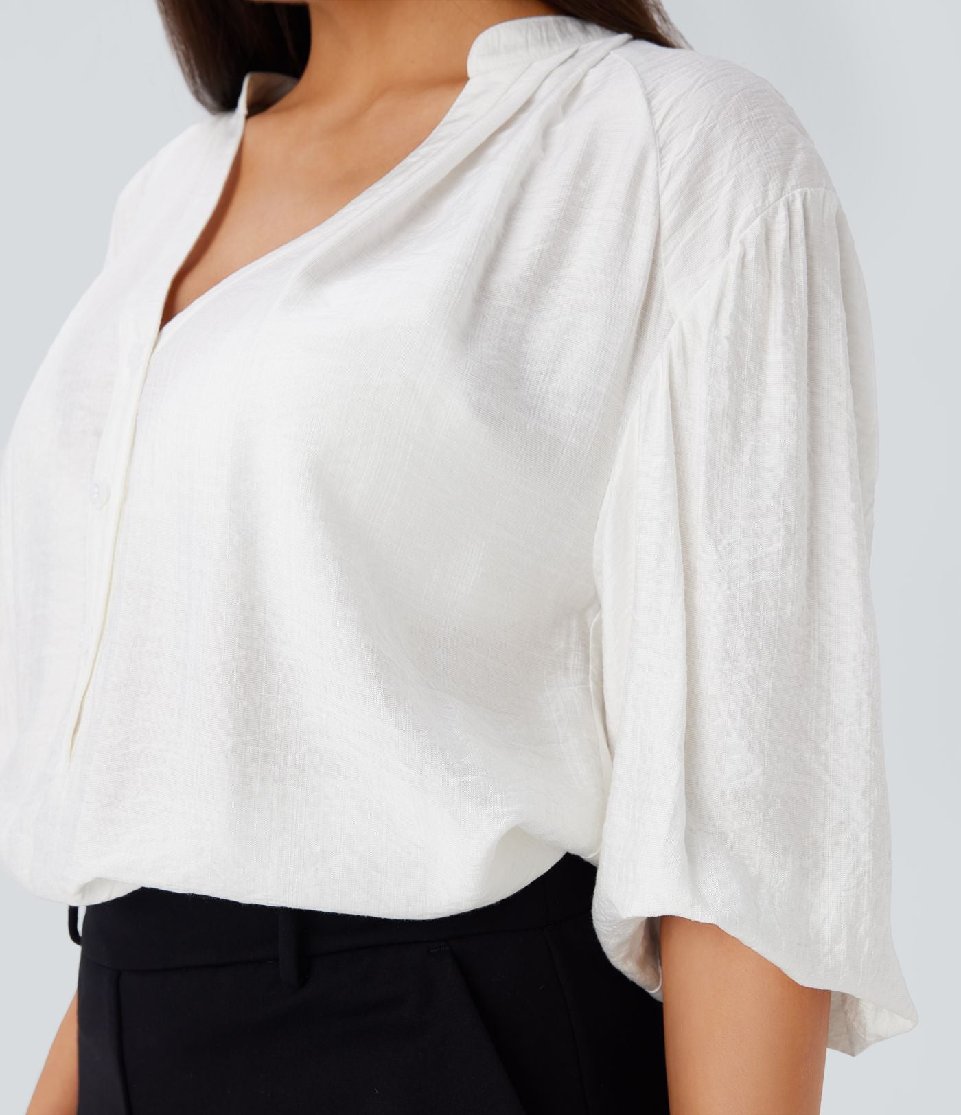 Haut décontracté oversize col V manches bouffantes 3/4