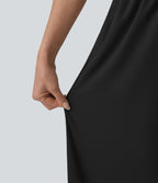 Pantalon large taille haute avec cordon de serrage et poches