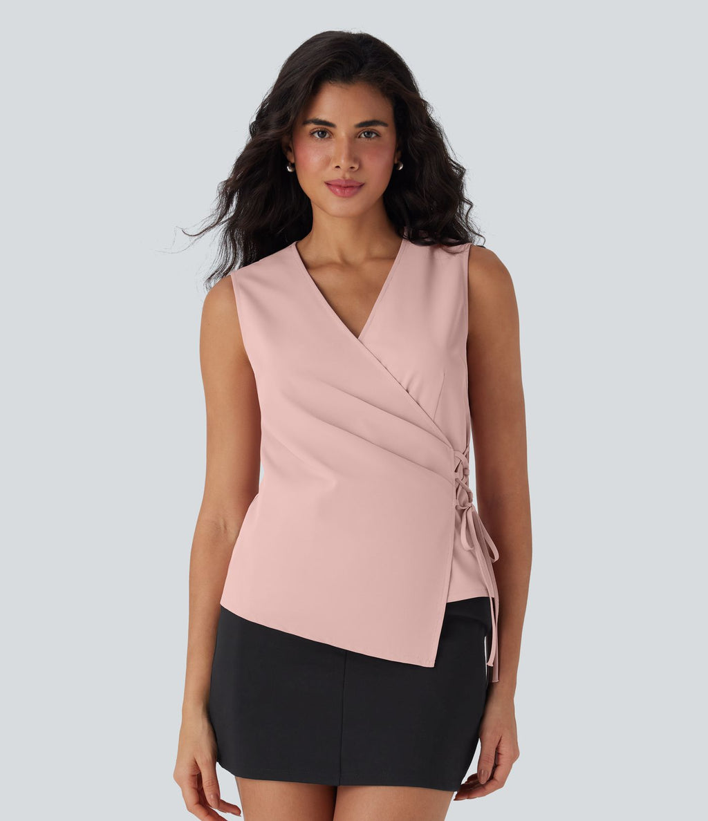 Gilet de travail col V enveloppant entrecroisé à laçage