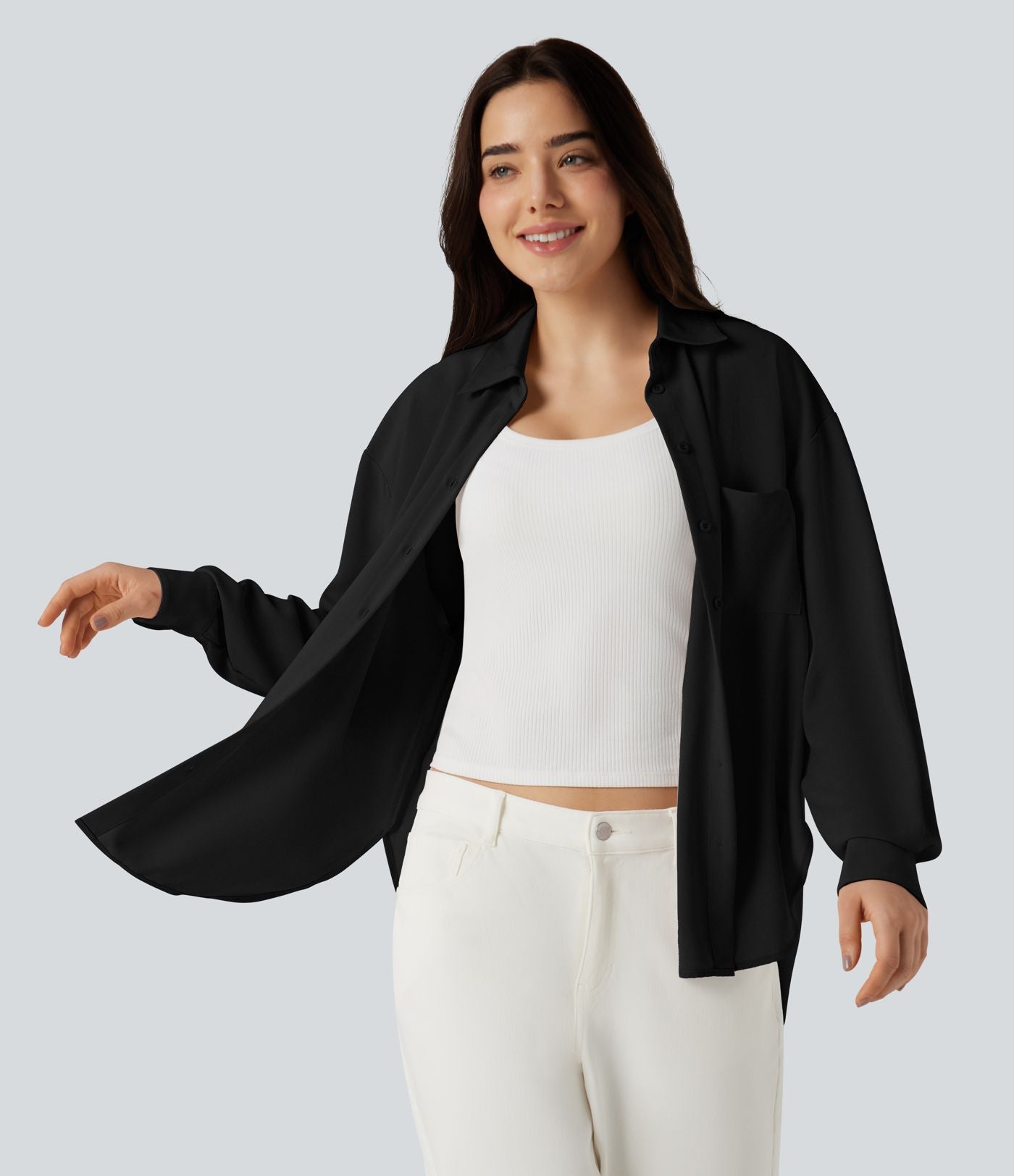 Chemise ourlet arrondi manches longues avec poche