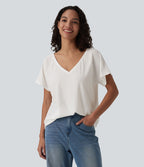 T-shirt casual col V manches raglan courtes coupe ample