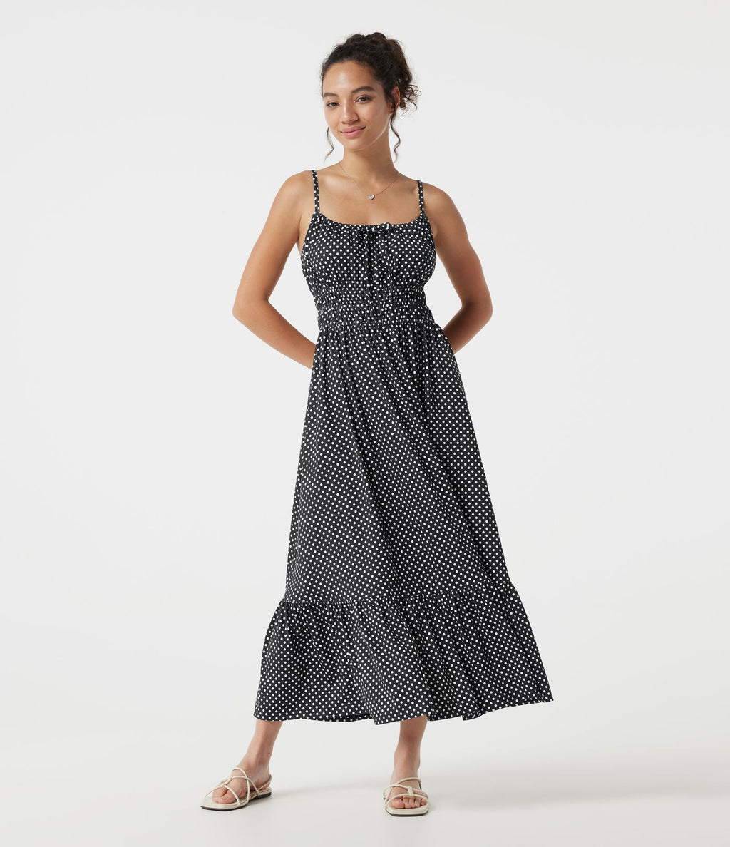 Robe nuisette midi fluide à pois avec lien à nouer à l’avant