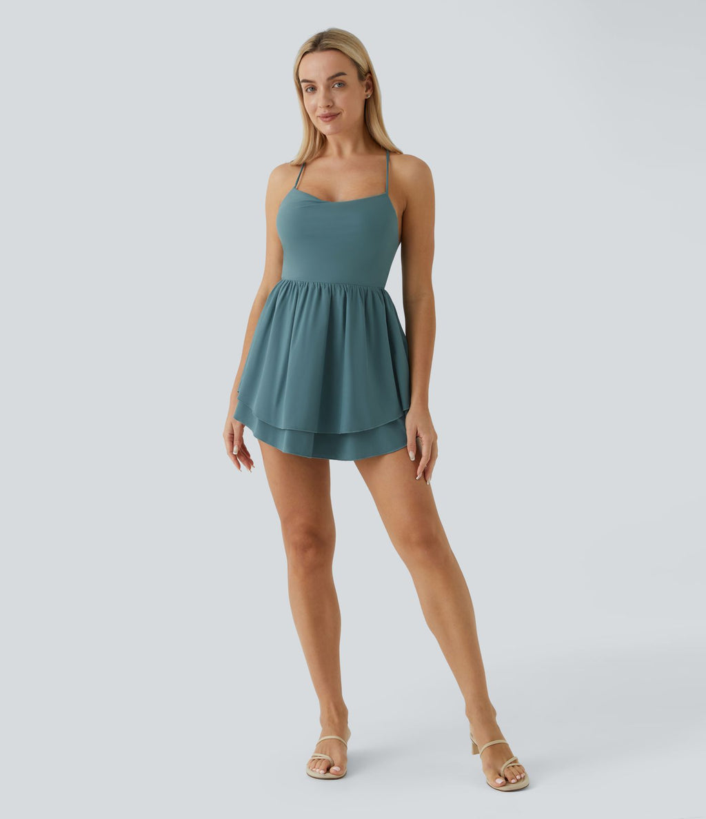 Breezeful™ Robe Casual Mini Fluide à Séchage Rapide à Volants Superposés Dos Nu et Lacée