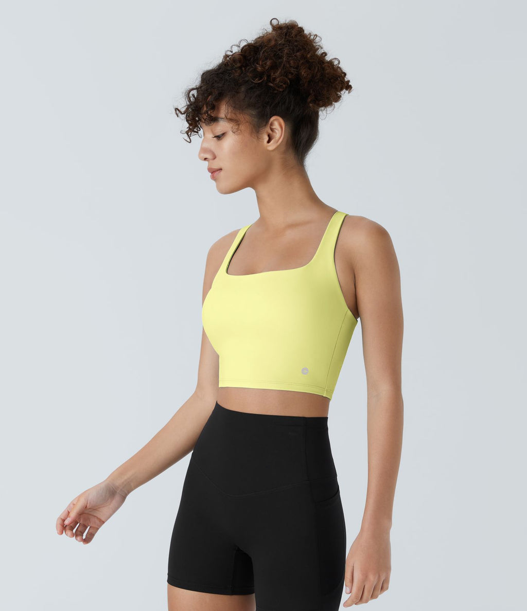 Débardeur yoga court SoftlyZero™ Airy col carré dos nu bretelles croisées effet frais InstantCool, bonnets A-C, protection solaire UPF50+