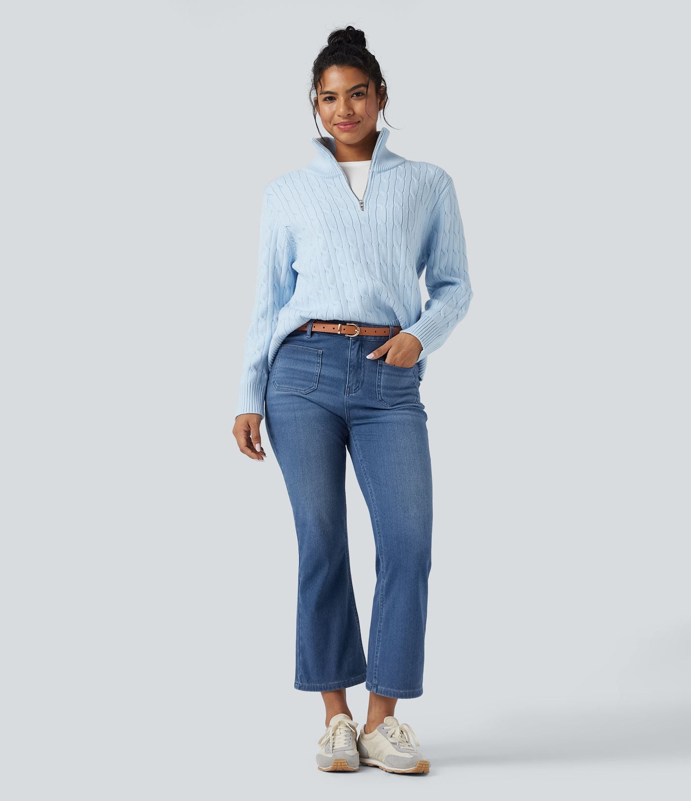 Halara Flex™ Jean 7/8 casual évasé en denim molleton taille mi-haute avec poches