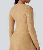 Robe pull courte col V manches longues