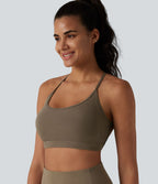 Brassière de sport de yoga en maille côtelée maintien léger dos croisé dos nu avec soutien-gorge intégré