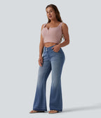 Halara Flex™ Jean évasé casual asymétrique taille mi-haute avec poches