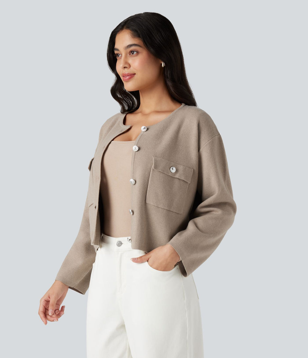 Cardigan col rond manches longues avec poches