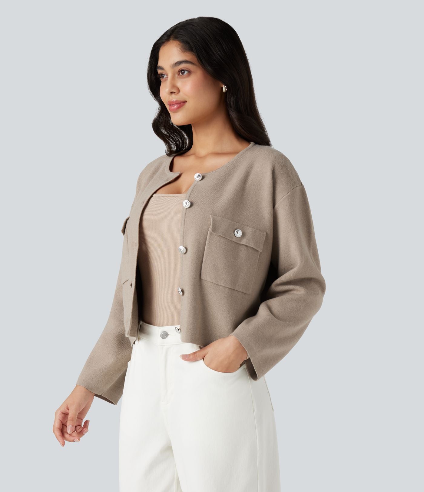 Cardigan col rond manches longues avec poches