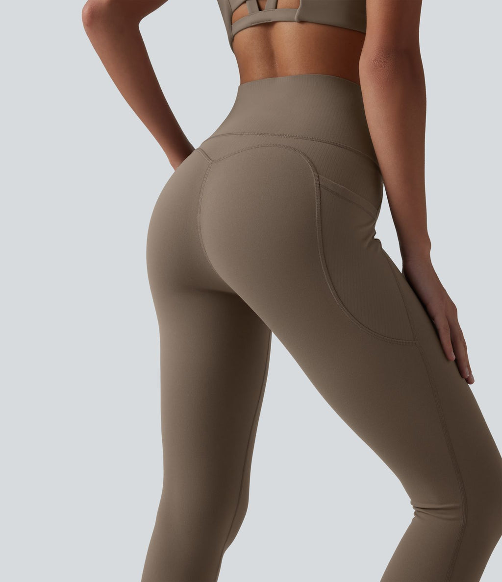 Halara UltraSculpt™ Legging 7/8 gainant taille haute contrasté côtelé pour le yoga avec poches