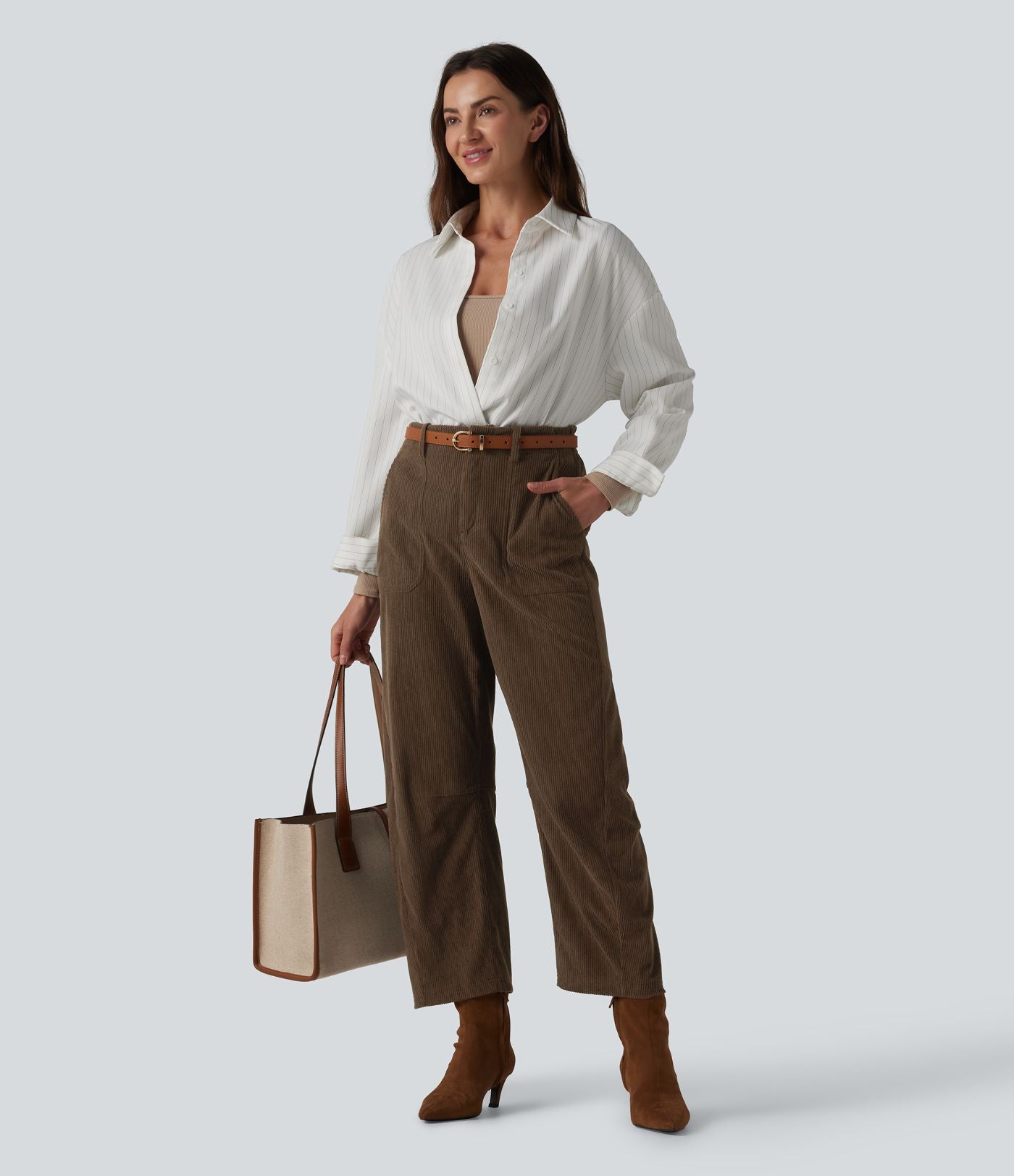 Halara Flex™ Pantalon tailleur velours côtelé taille haute coupe tonneau avec poches