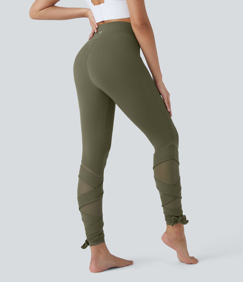 Softlyzero™ Legging Taille Haute Empiècement en Maille Contrastante Lacets Croisés Longueur 7/8