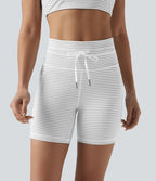 Short cycliste de yoga taille haute à rayures avec cordon de serrage 12,5 cm et poches