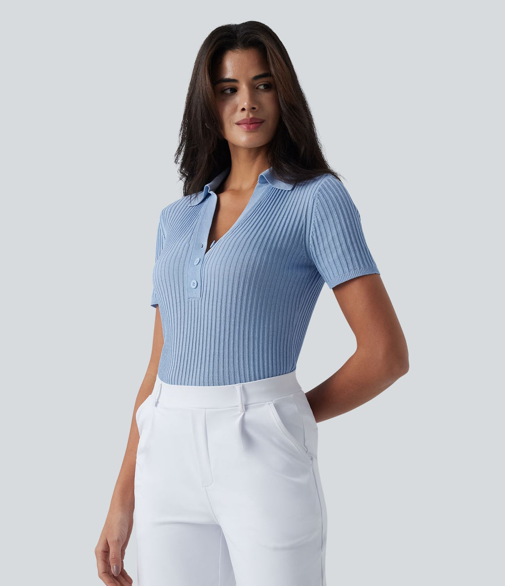 Pull tailleur à col polo et manches courtes