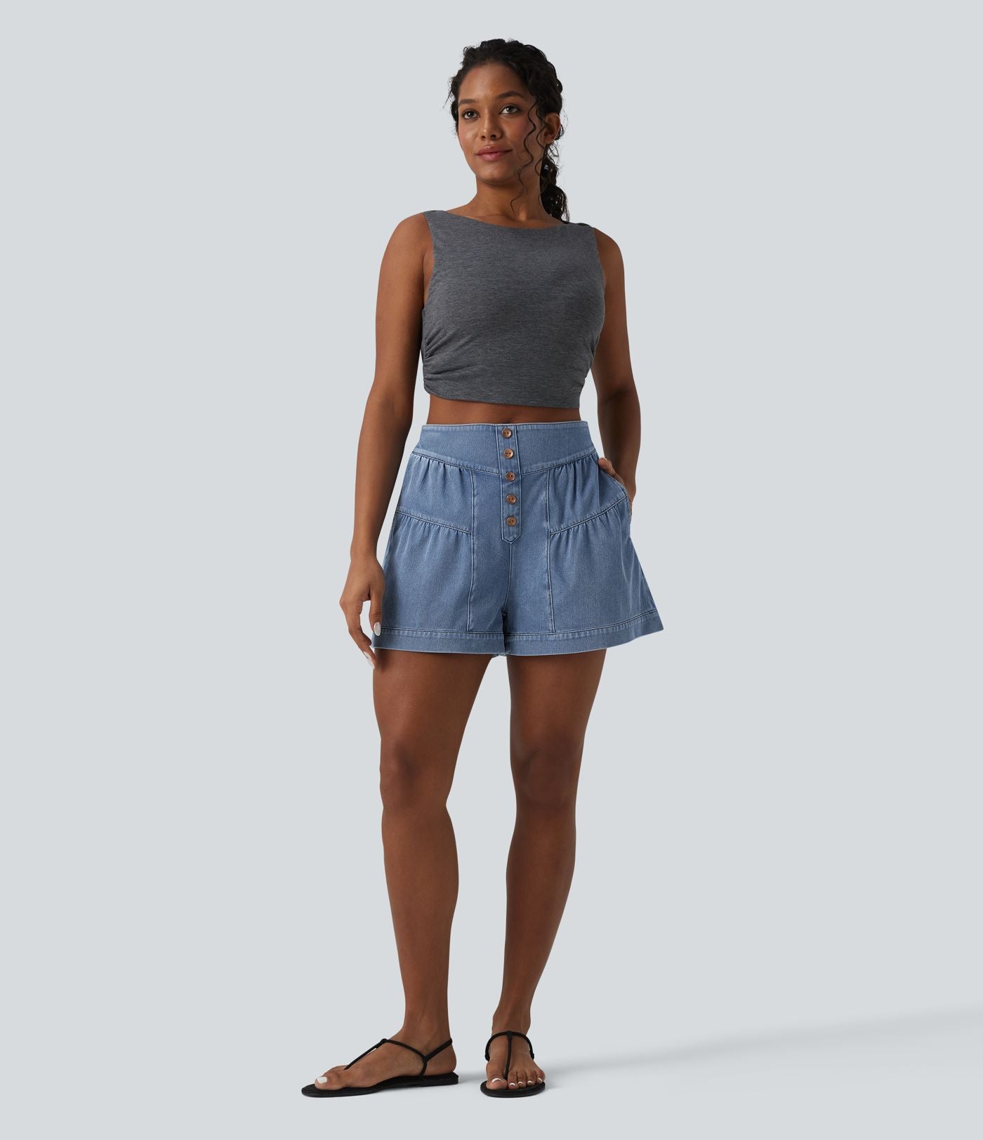 Short tailleur Halara Flex™ denim casual taille haute 7,5 cm avec poches
