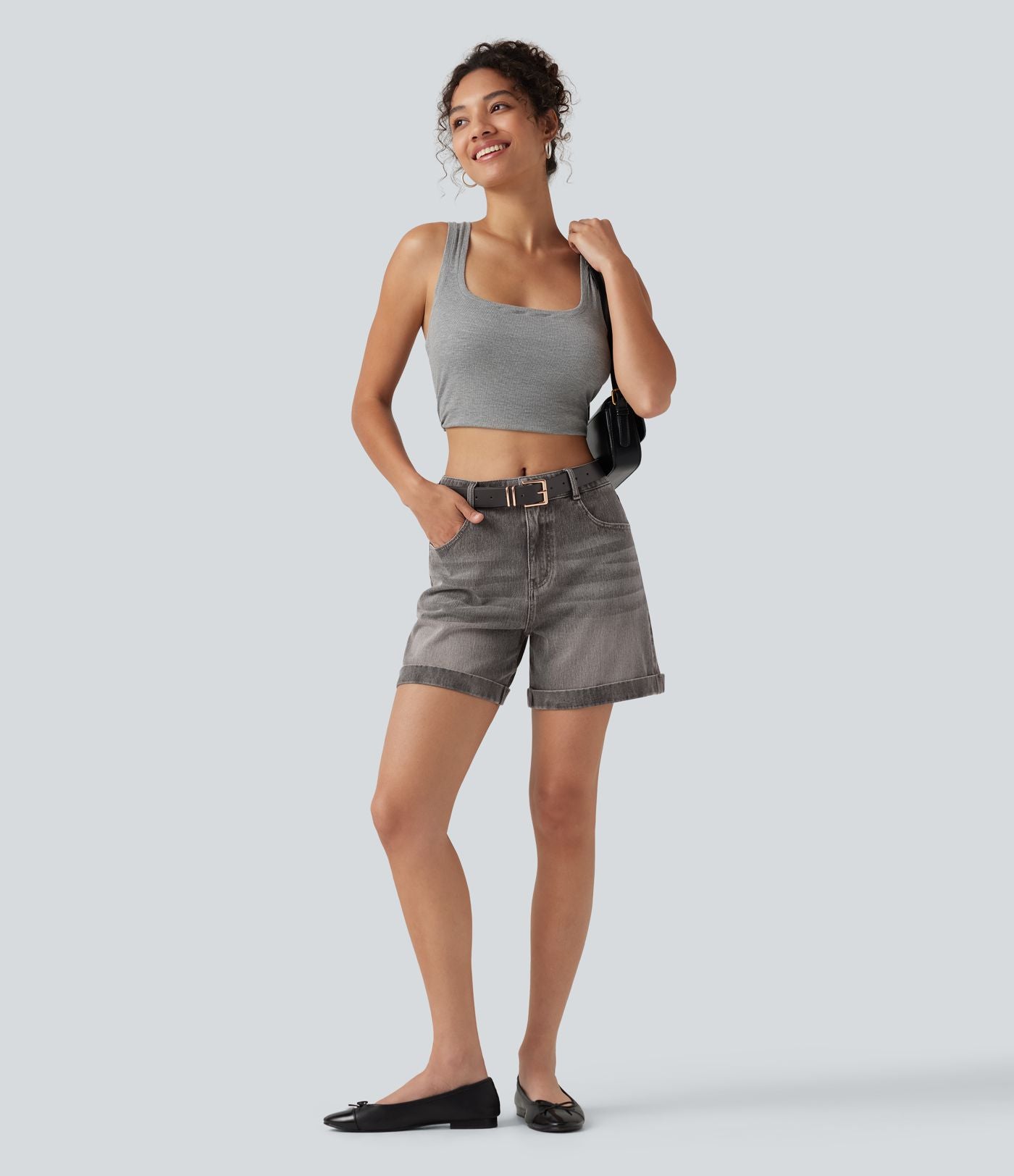 Halara Flex™ Short en denim taille mi-haute ourlet retroussé 12,5 cm avec poches