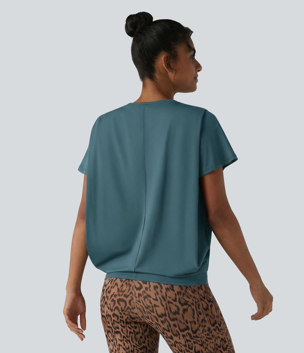 Haut de sport col rond manches courtes effet frais InstantCool avec fronces, protection solaire UPF50+
