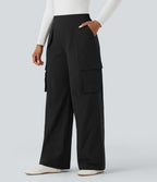 Pantalon voyage taille haute jambe large avec poches