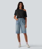 T-shirt décontracté en coton, encolure ronde, découpes et manches mi-longues