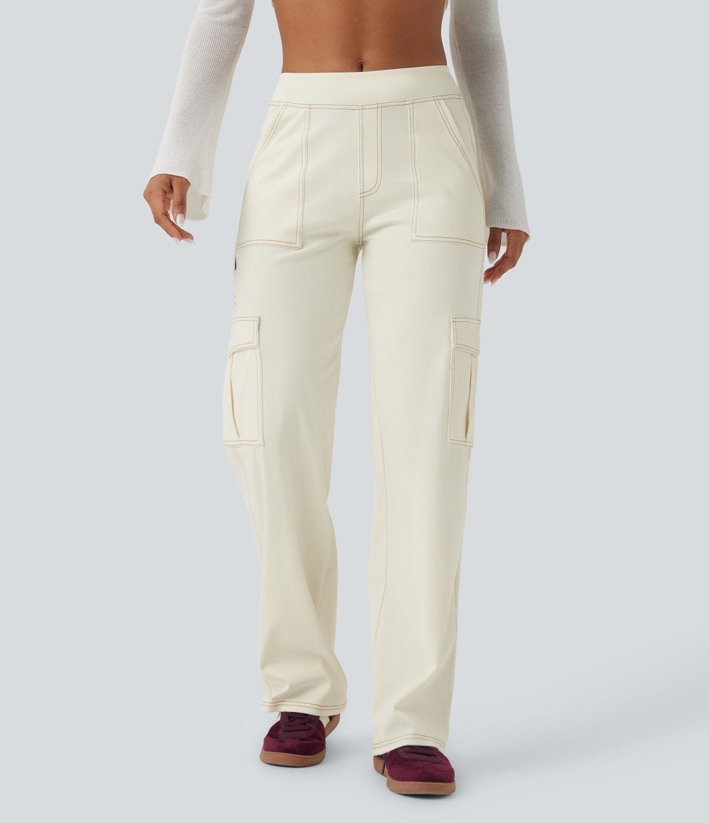 Halara Flex™ Taille Mi-Haute Multiples Poches Jambe Droite Jean Cargo Décontracté Extensible
