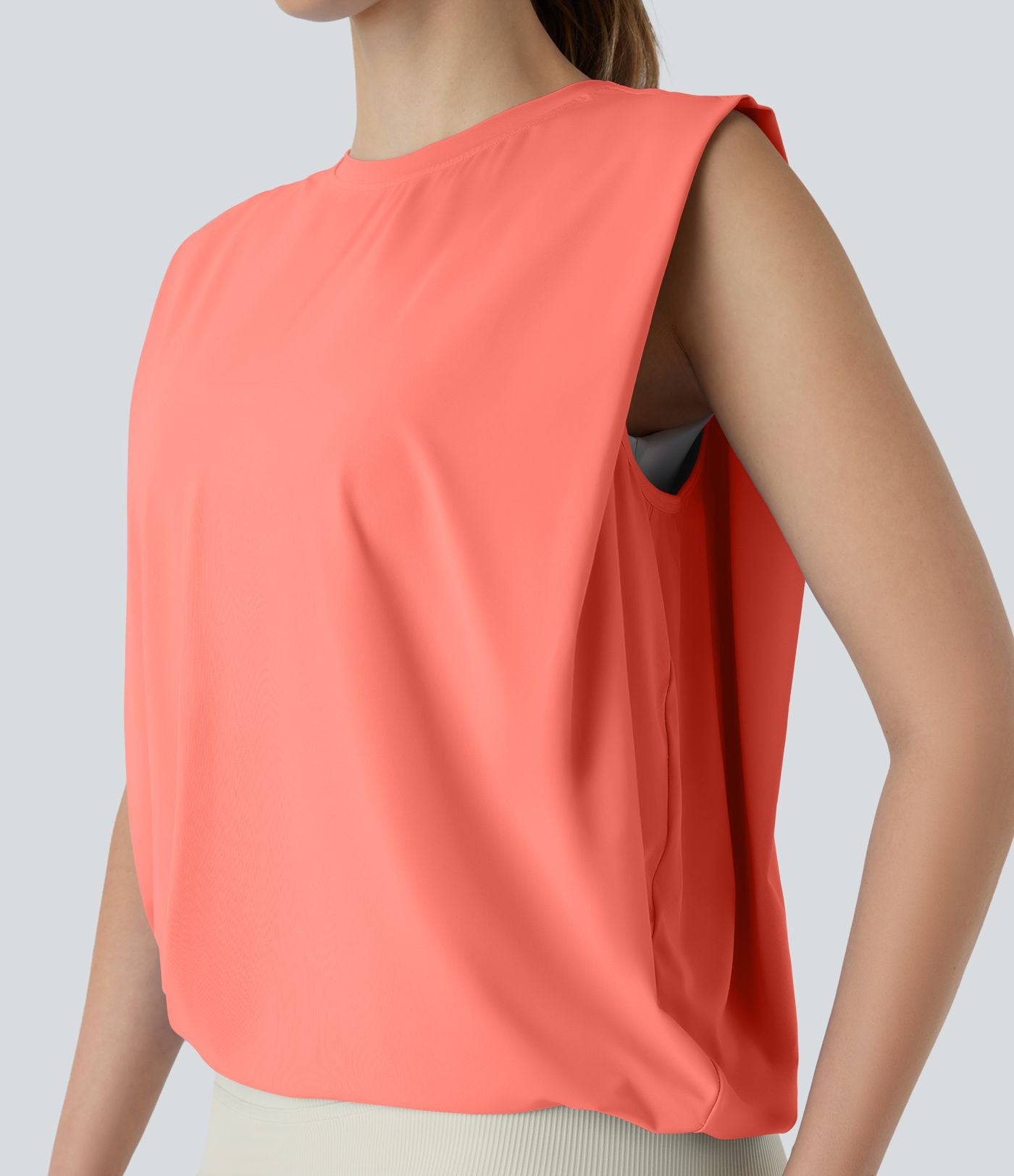 Débardeur de yoga col rond froncé, tissu rafraîchissant - Protection UPF50+