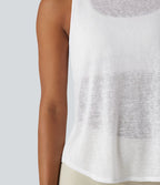 Débardeur de course transparent col rond ourlet arrondi - sans brassière de sport incluse