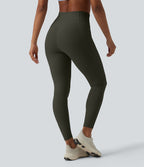 Legging de sport maille côtelée gainant à séchage rapide taille haute avec cordon de serrage et poches - UPF50+