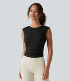 Débardeur de yoga SoftlyZero™ Airy col bateau ajouré froncé effet frais InstantCool avec brassière intégrée